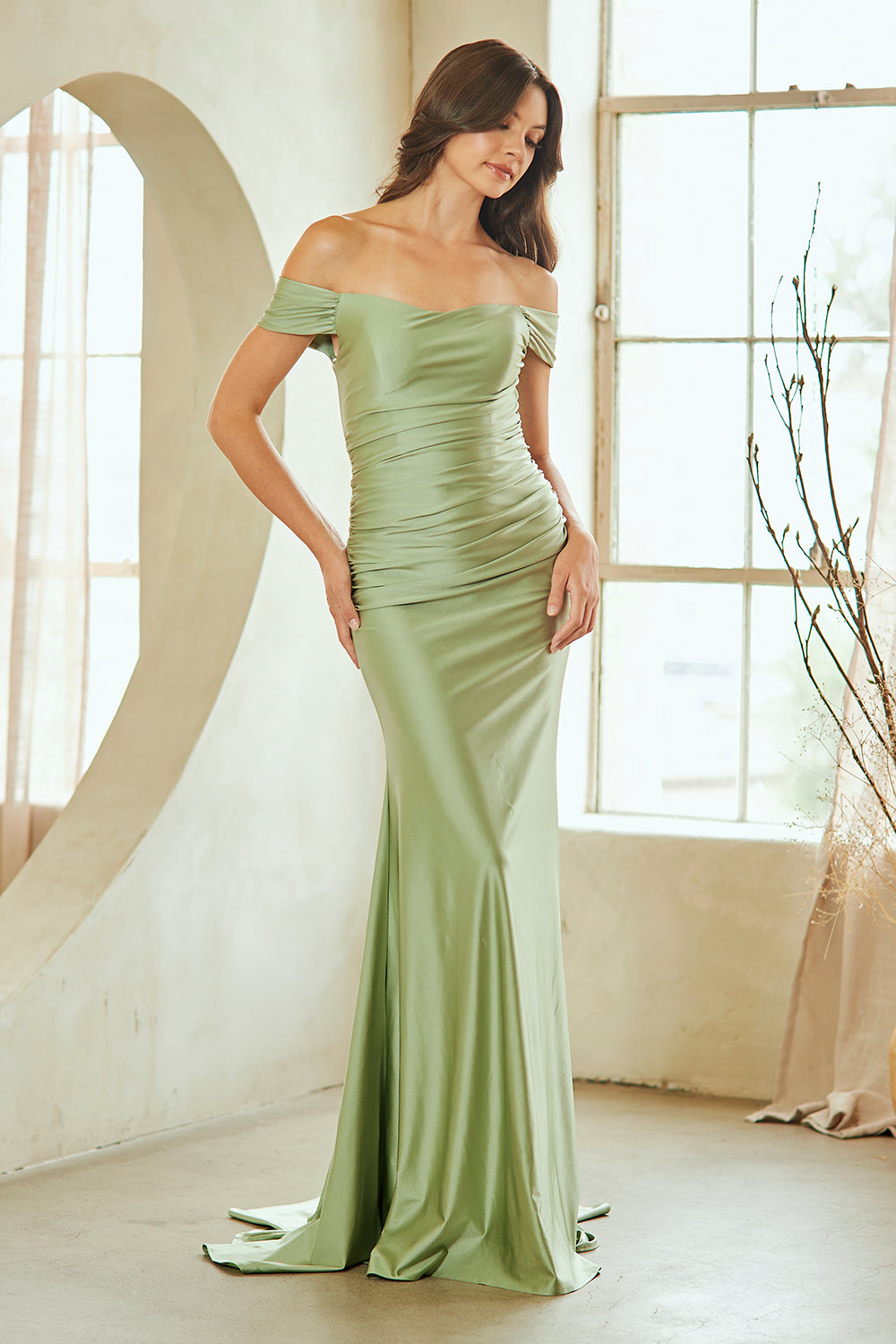 Blush Tulle Sheer Beaded V-Neck Mermaid Bridesmaid Dress