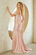 Blush Tulle Sheer Beaded V-Neck Mermaid Bridesmaid Dress