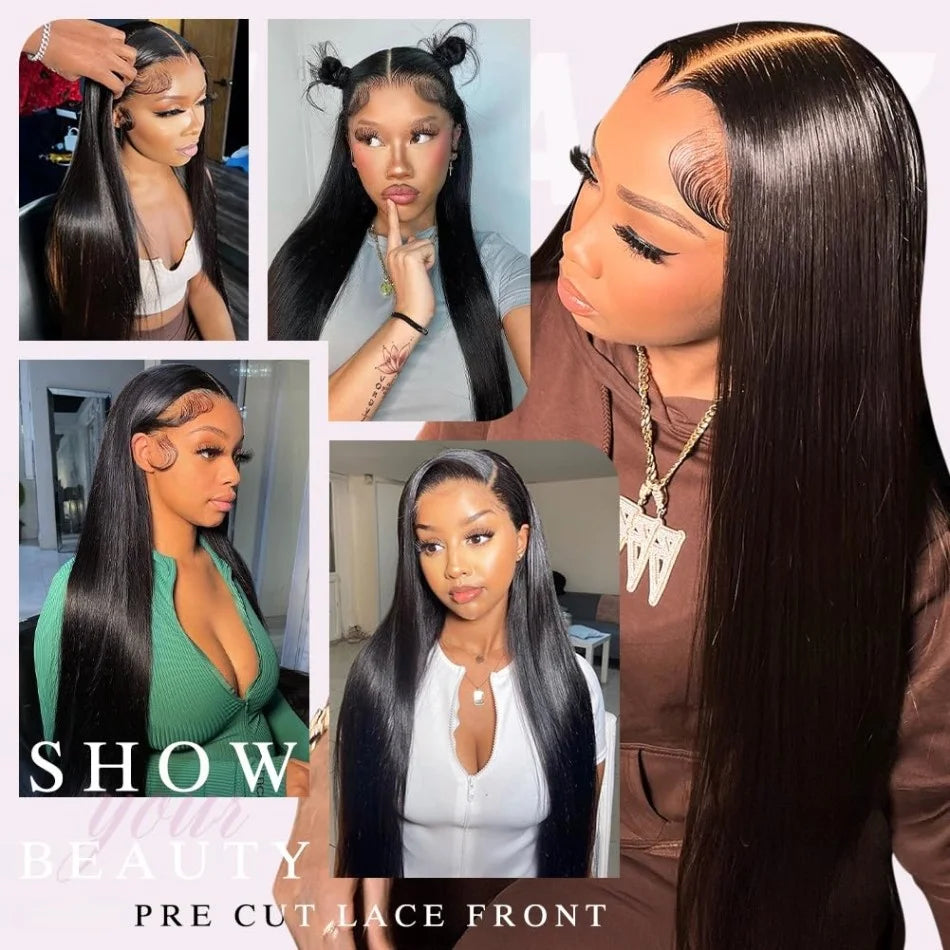 Glueless Bone Straight Human Hair Wigs 220 Density 13X4 13X6 HD Transparent Lace Frontal Wig Natural Black For Women 5X5 HD Lace Closure Wig 40 Inch
