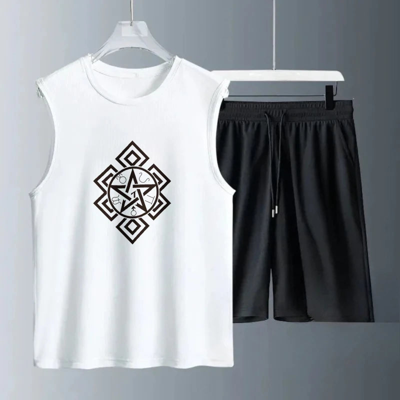 Men's Tank Top Sets 2026 Summer Quick drying seaside sweatshirt set Breathable sports beach oversize running Two-piece sets