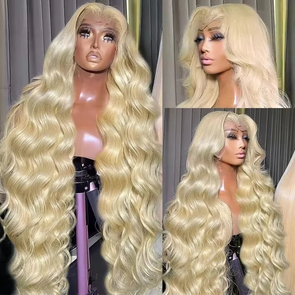 613 Honey Blonde Body Wave Brazilian Human Hair Wig 13x4 13x6 HD Lace Frontal Wigs Pre Plucked Baby Hair 40 42 Inches Long Lace Front Wigs For Women 613 Blonde Human Hair Wigs Water Wave Wig Brazilian Hair