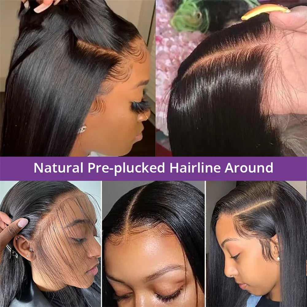 Natural Color Bone Straight Human Hair Wig 13x4 13x6 HD Transparent Lace 40 46 Inch 200% Density Pre Plucked Baby Hair Soft Silky Minimal Shedding For Women