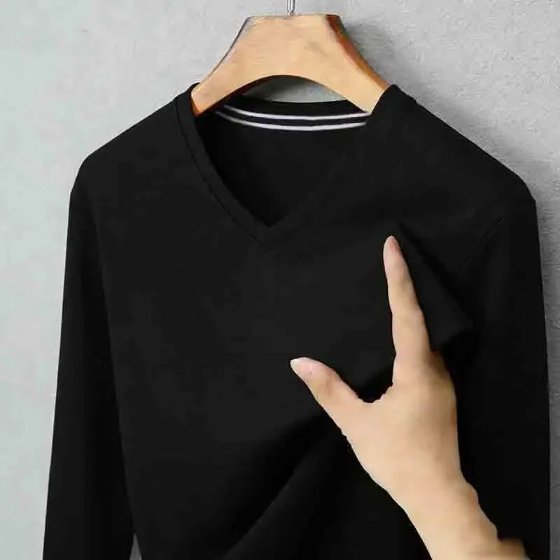 Men's Brown V-neck Long Sleeve Shirt Casual Business Commute Top for Office