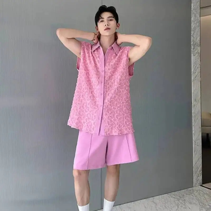 LUZHEN Tank Three-dimensional Patchwork Design Sleeveless 2025 Tops Summer Men's Elegant Handsome Shorts Two-piece Sets
