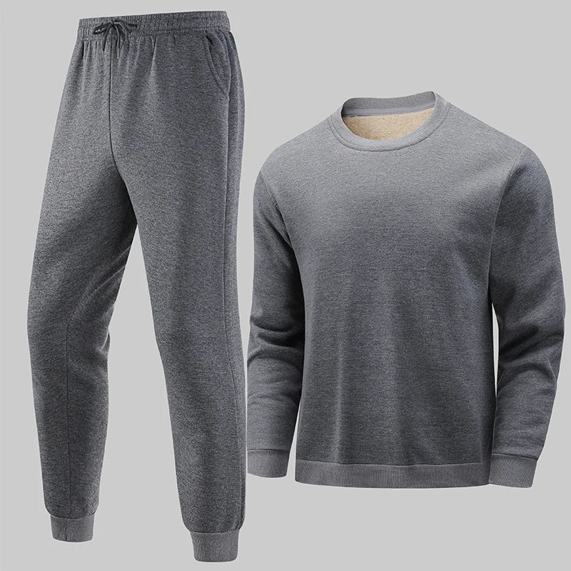 Men's Casual Tracksuit Long Sleeve Crewneck Sweatshirt and Jogger Pants Set Warm Fleece Lined Athletic Wear for Men