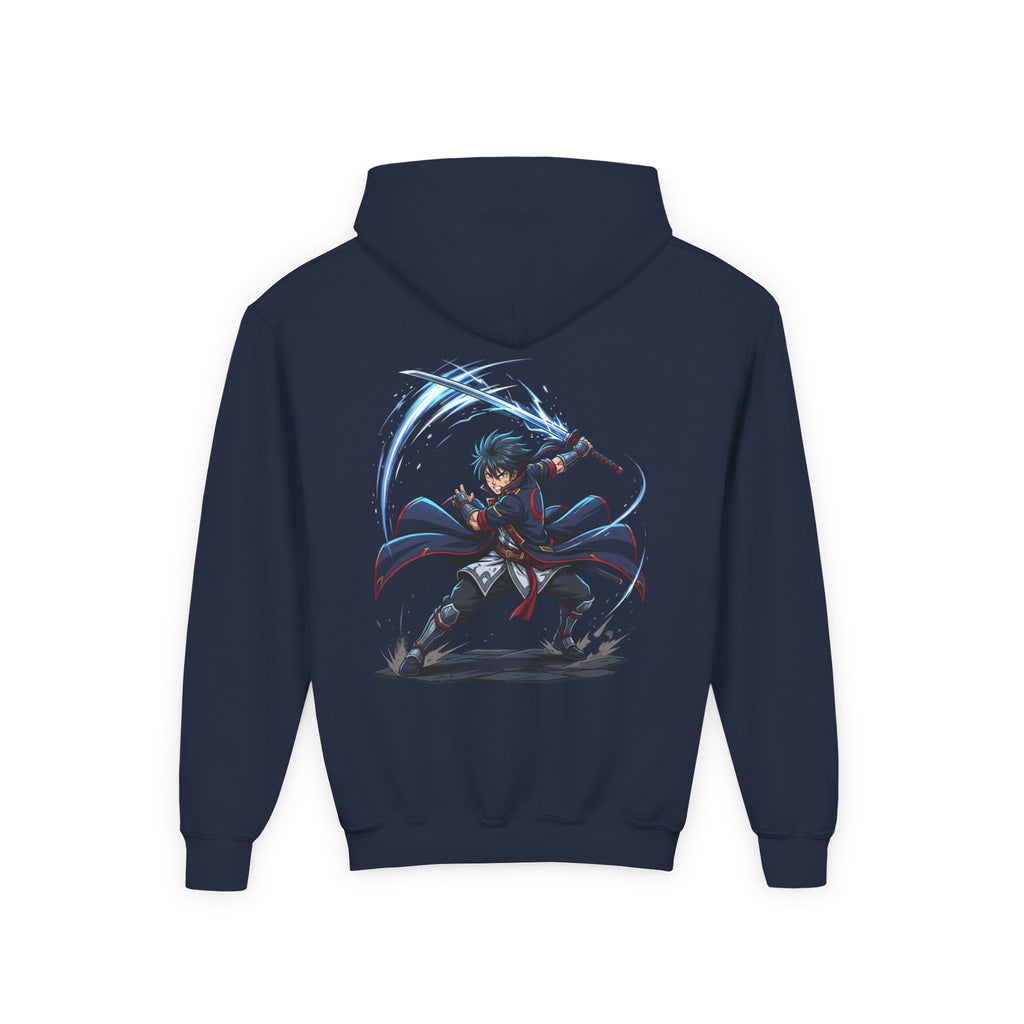 Anime Swordfighter Youth Hoodie — Cool Warrior Graphic Hooded Sweatshirt