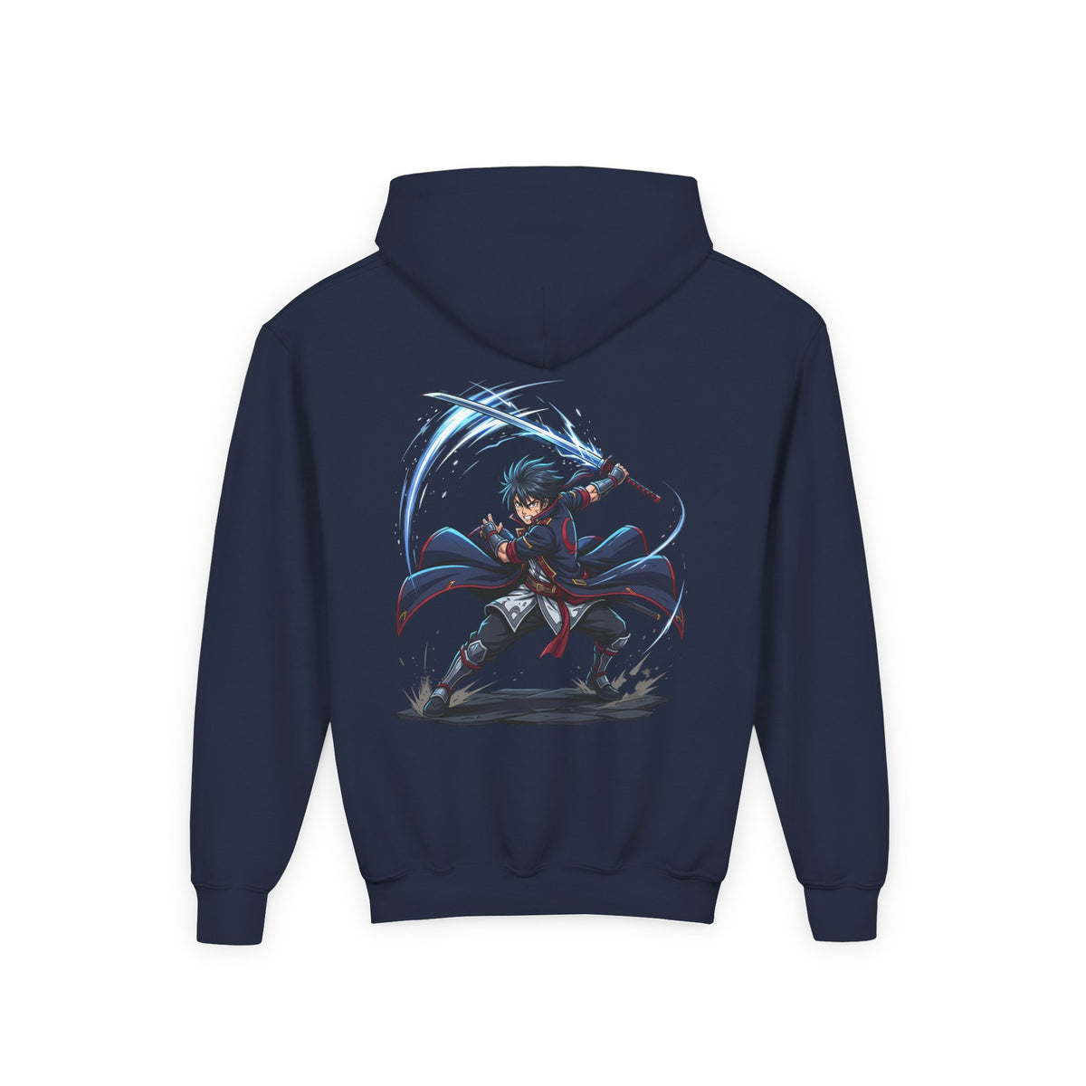Anime Swordfighter Youth Hoodie — Cool Warrior Graphic Hooded Sweatshirt