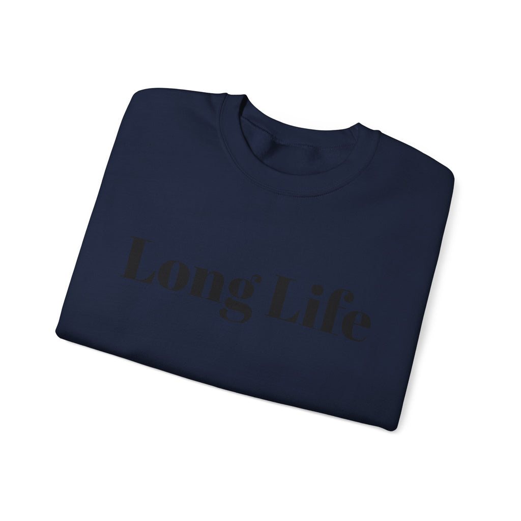 Crewneck Sweatshirt — "Long Life" Front, "Faithful" Back Minimalist Graphic