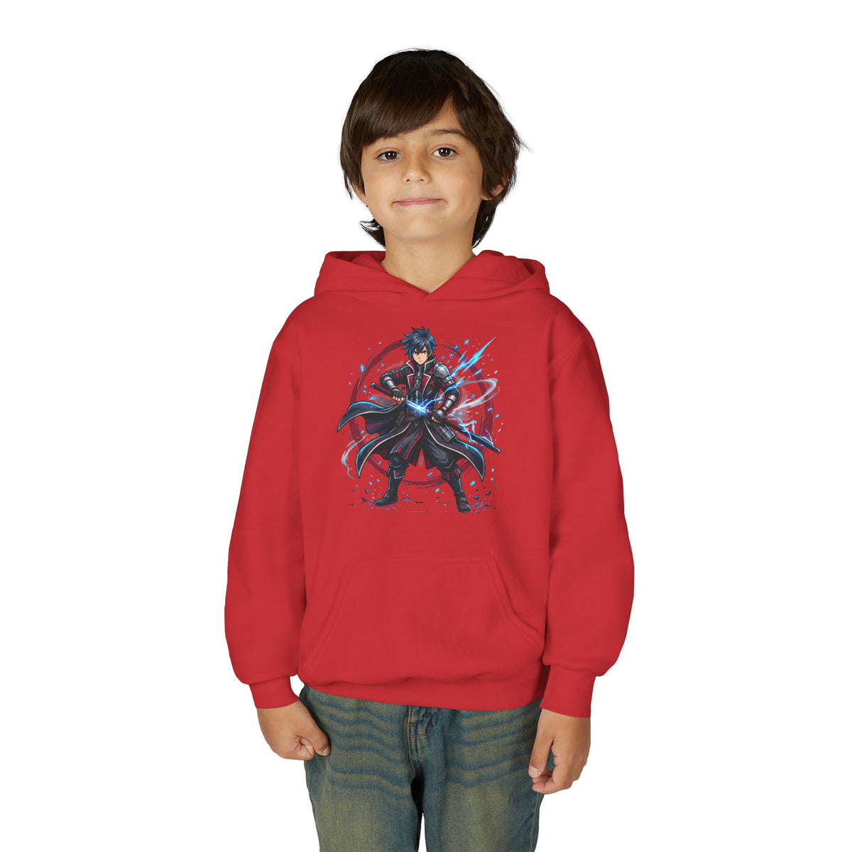 Anime Swordfighter Youth Hoodie — Cool Warrior Graphic Hooded Sweatshirt