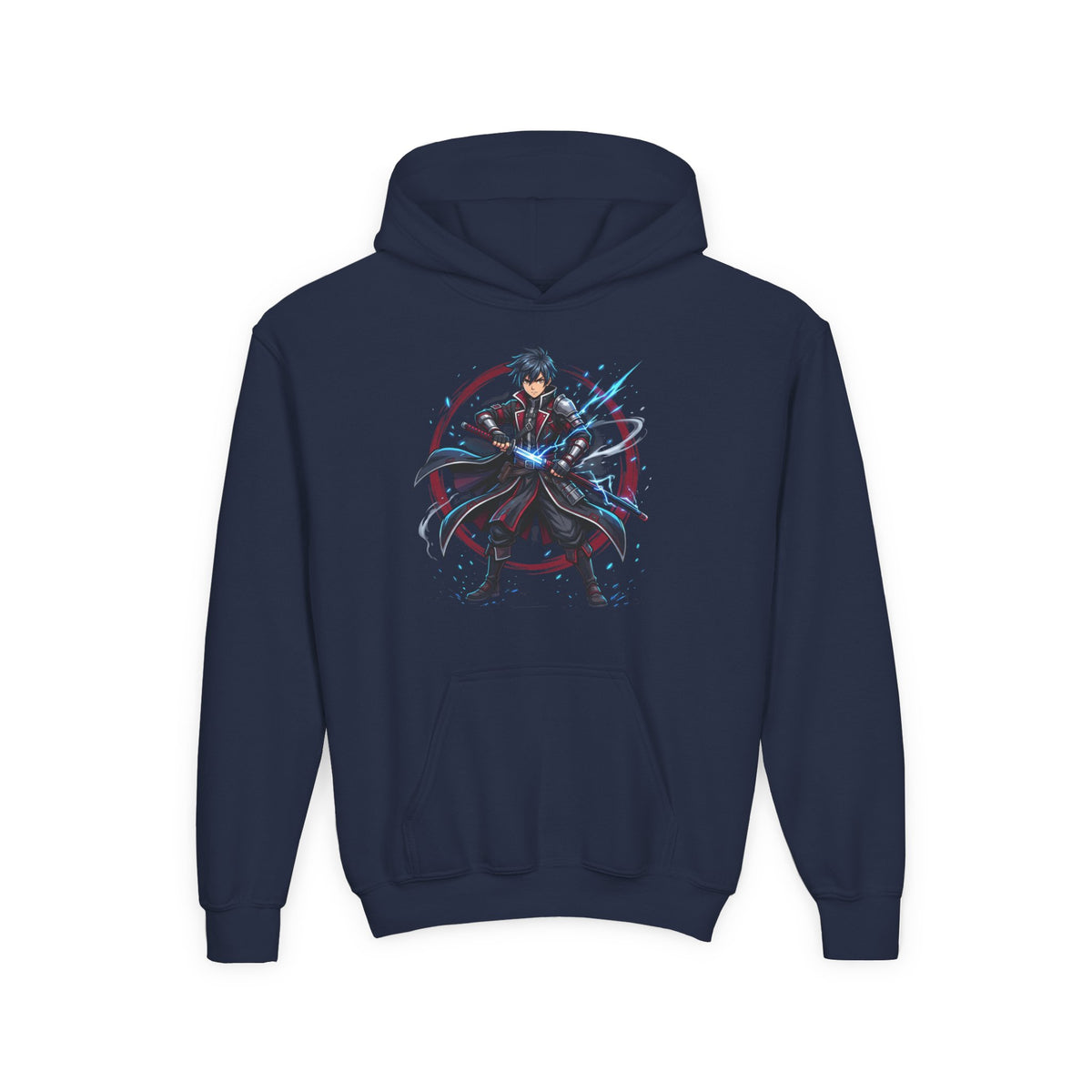 Anime Swordfighter Youth Hoodie — Cool Warrior Graphic Hooded Sweatshirt