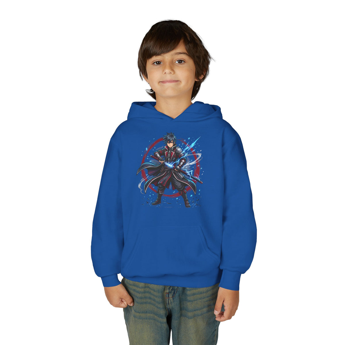 Anime Swordfighter Youth Hoodie — Cool Warrior Graphic Hooded Sweatshirt