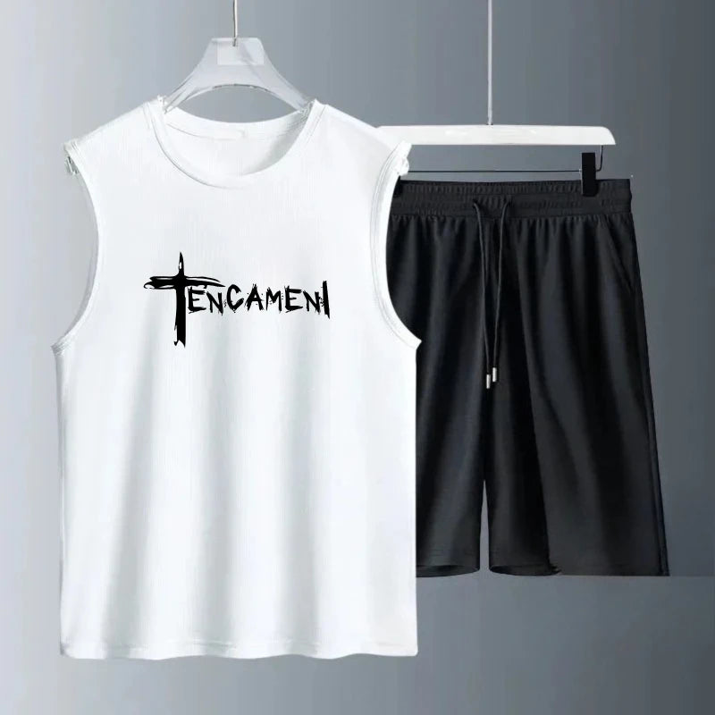 Men's Tank Top Sets 2026 Summer Quick drying beach Breathable men's tracksuit running sports seaside oversize Two-piece sets