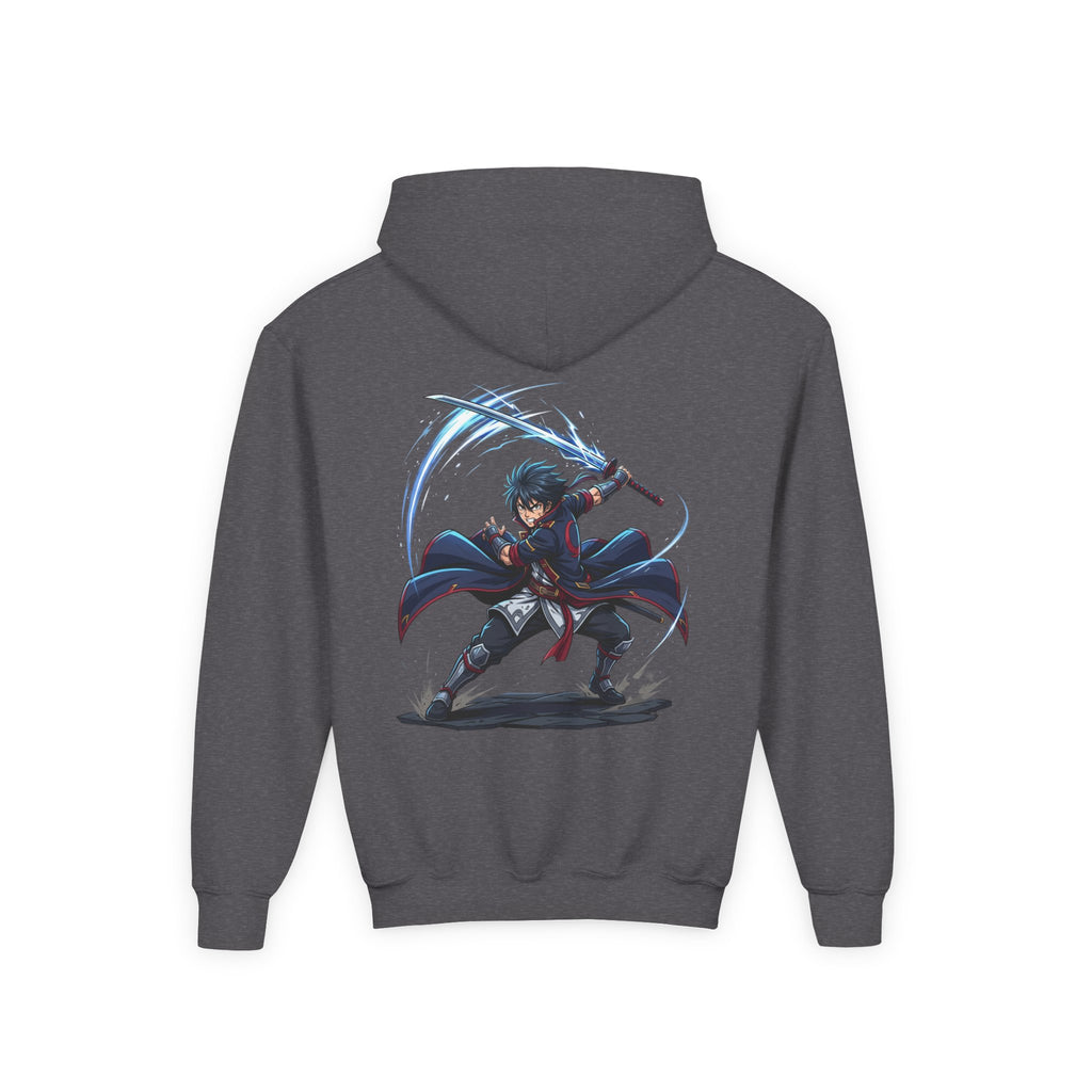 Anime Swordfighter Youth Hoodie — Cool Warrior Graphic Hooded Sweatshirt