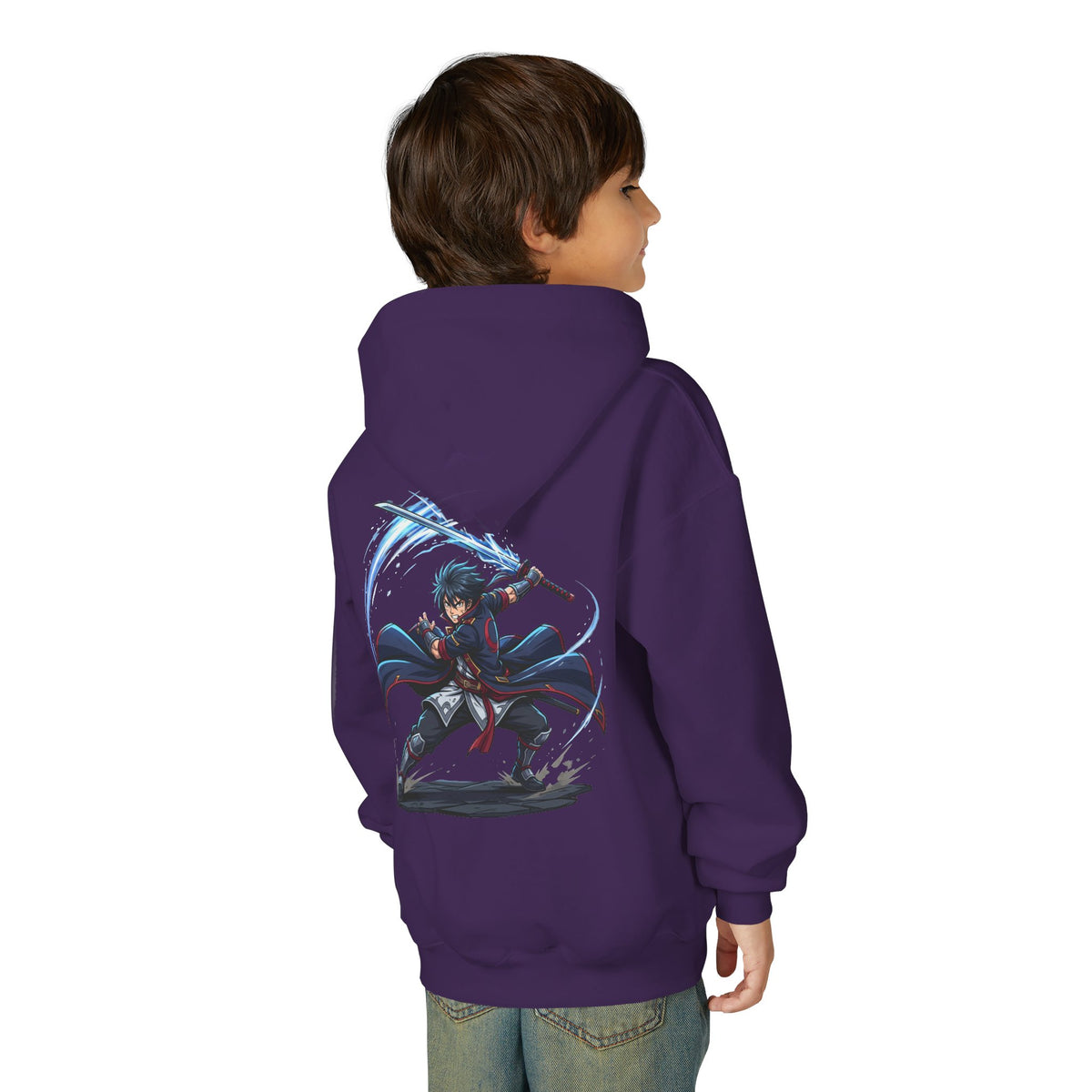 Anime Swordfighter Youth Hoodie — Cool Warrior Graphic Hooded Sweatshirt