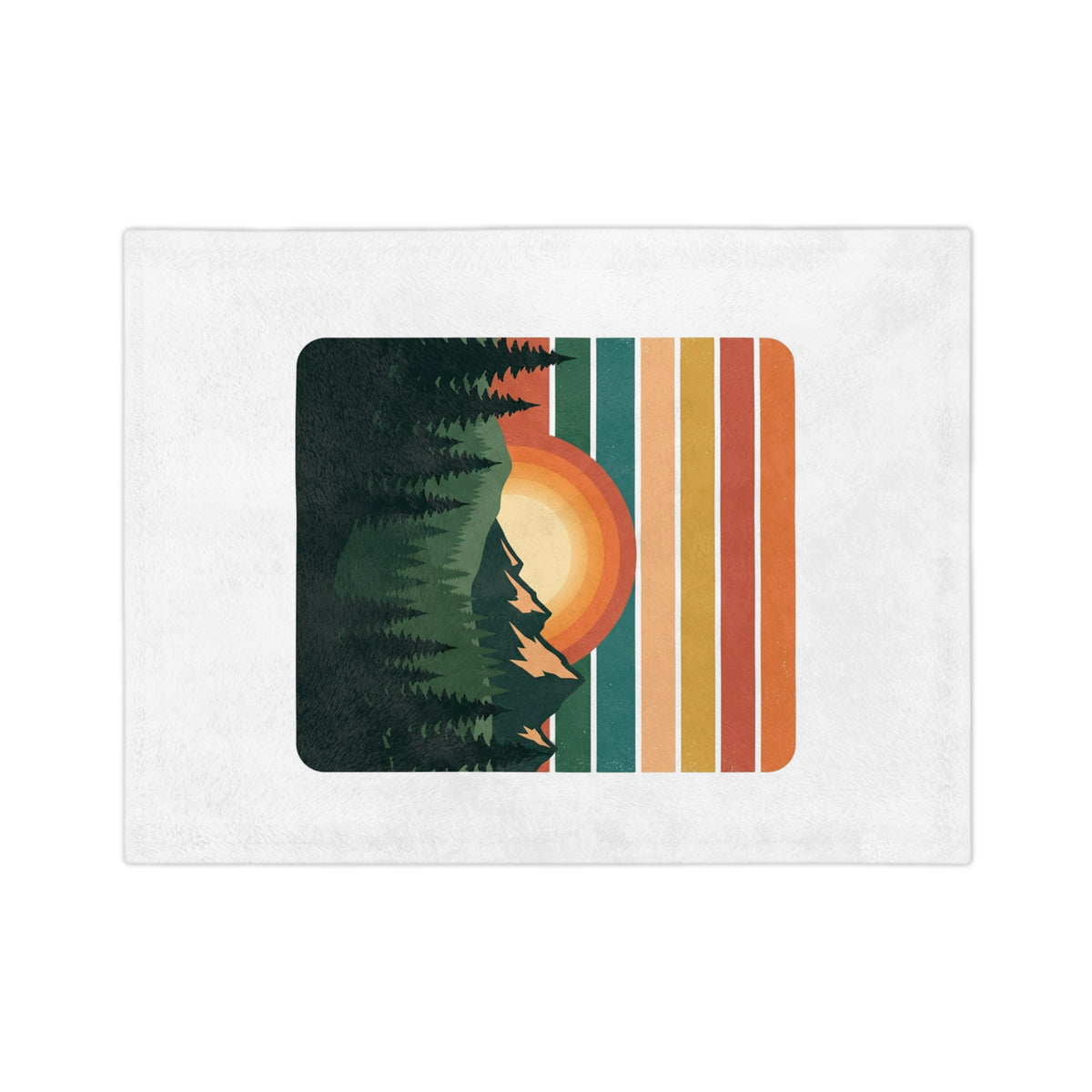 Retro Sunrise Mountain Blanket — Cozy Outdoor Forest Throw