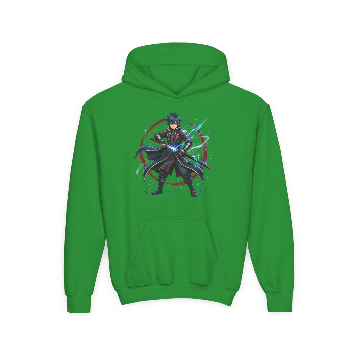 Anime Swordfighter Youth Hoodie — Cool Warrior Graphic Hooded Sweatshirt