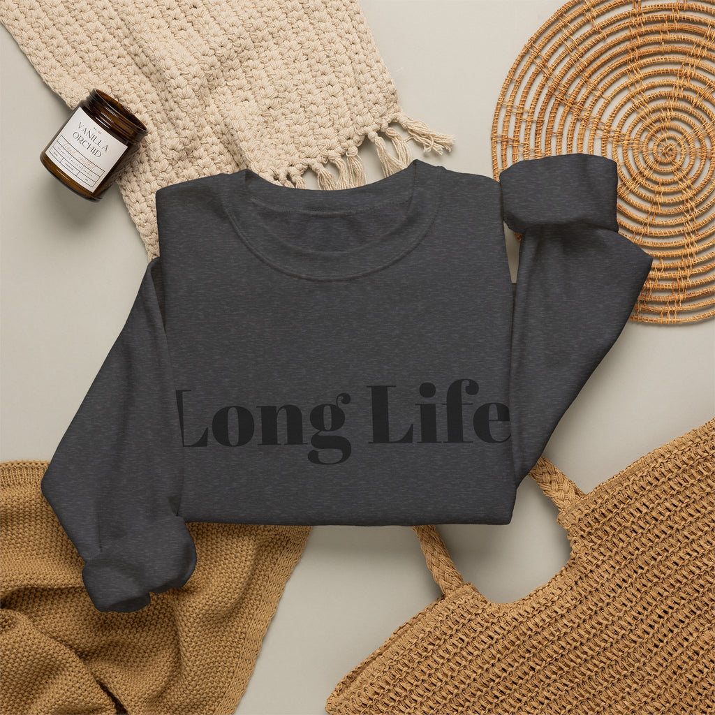Crewneck Sweatshirt — "Long Life" Front, "Faithful" Back Minimalist Graphic