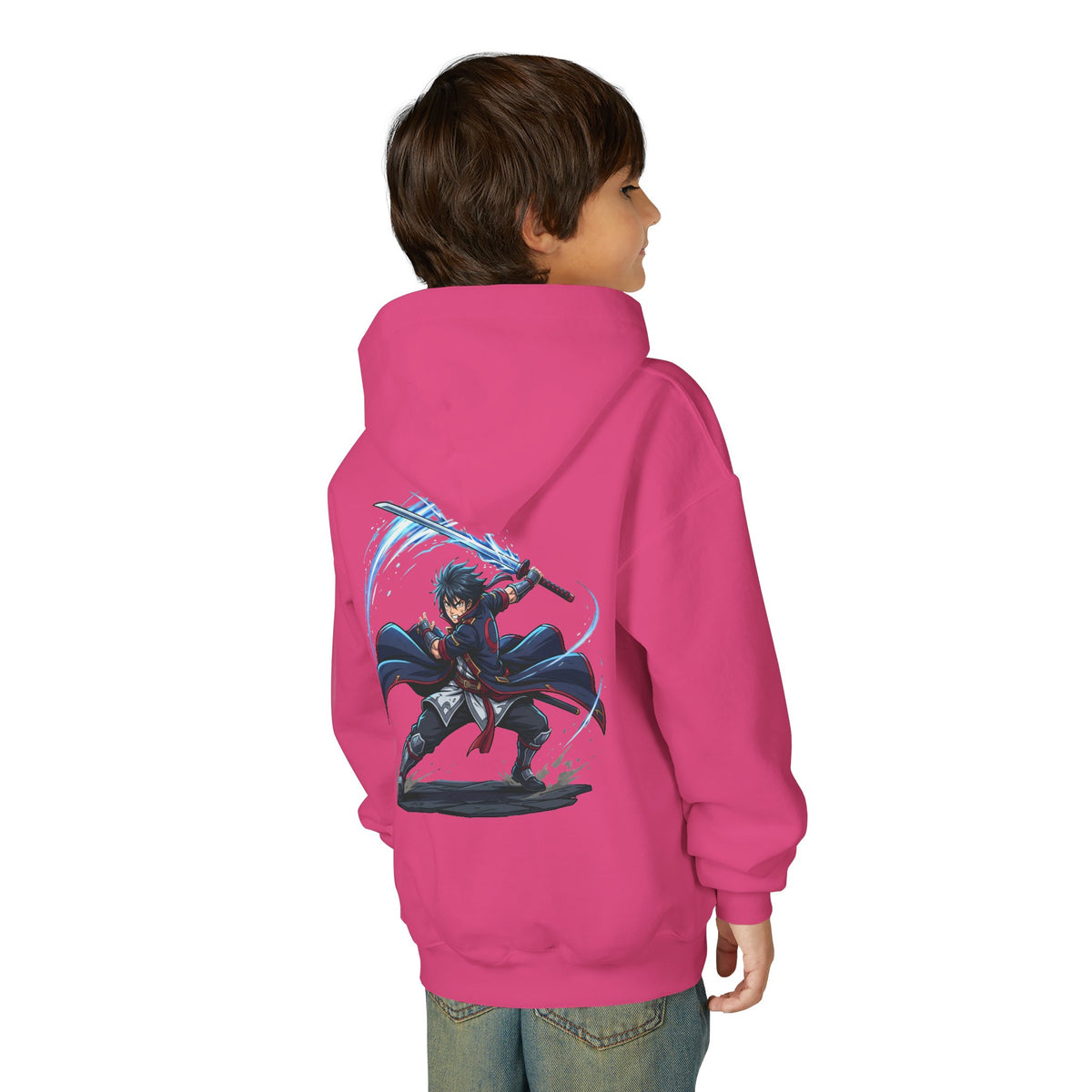 Anime Swordfighter Youth Hoodie — Cool Warrior Graphic Hooded Sweatshirt