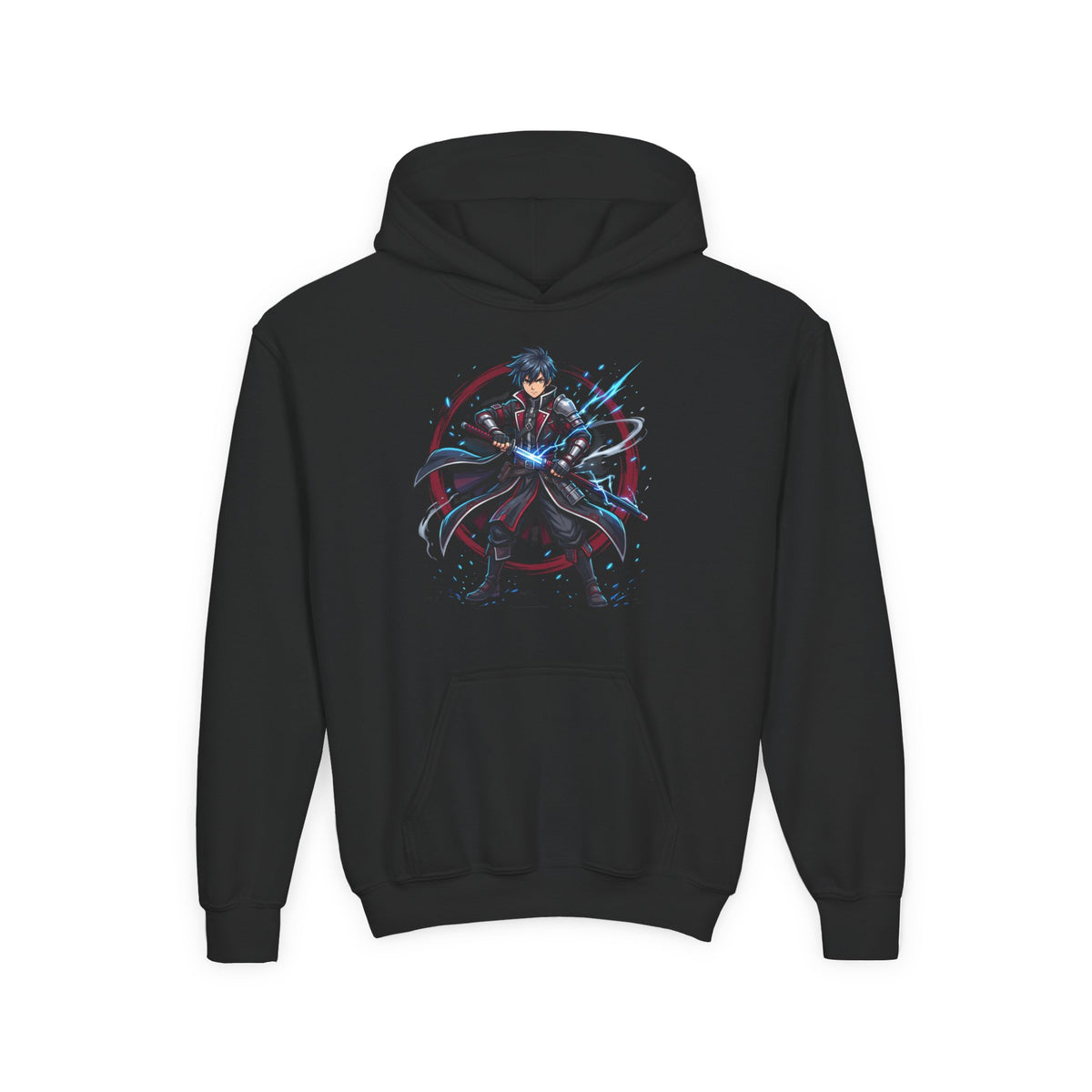 Anime Swordfighter Youth Hoodie — Cool Warrior Graphic Hooded Sweatshirt