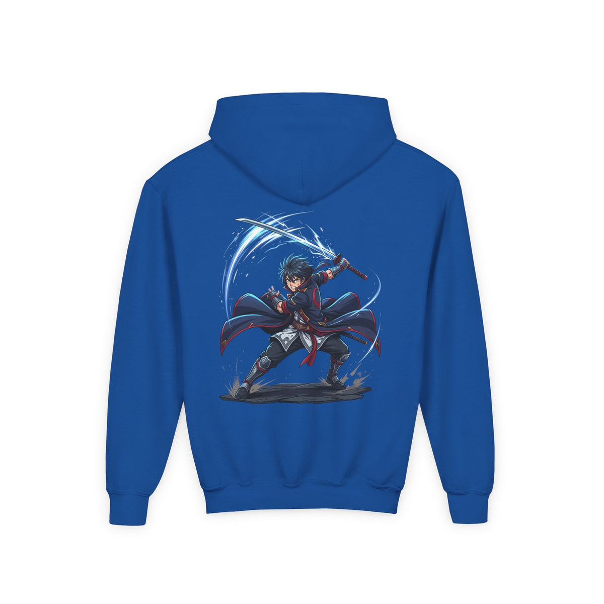 Anime Swordfighter Youth Hoodie — Cool Warrior Graphic Hooded Sweatshirt