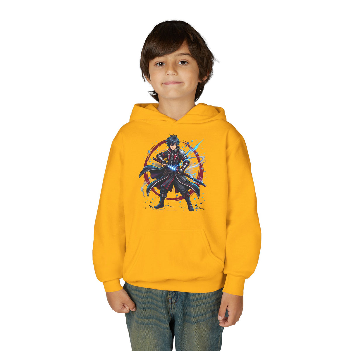 Anime Swordfighter Youth Hoodie — Cool Warrior Graphic Hooded Sweatshirt