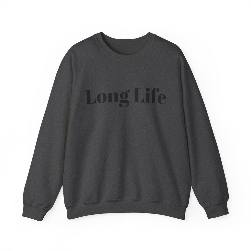 Crewneck Sweatshirt — "Long Life" Front, "Faithful" Back Minimalist Graphic