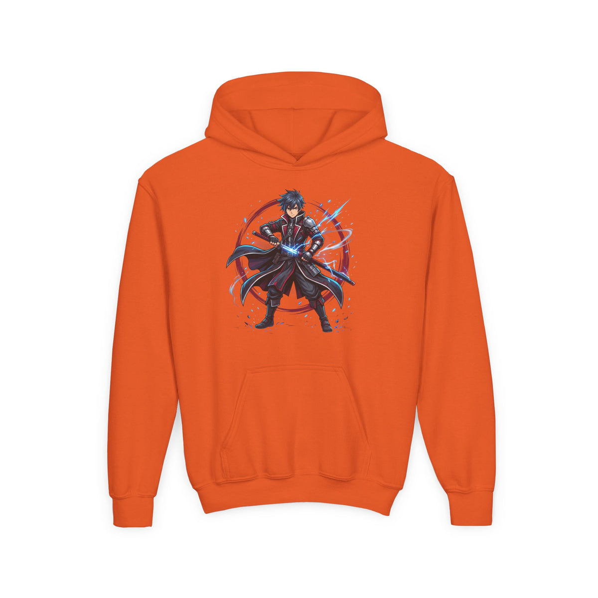 Anime Swordfighter Youth Hoodie — Cool Warrior Graphic Hooded Sweatshirt
