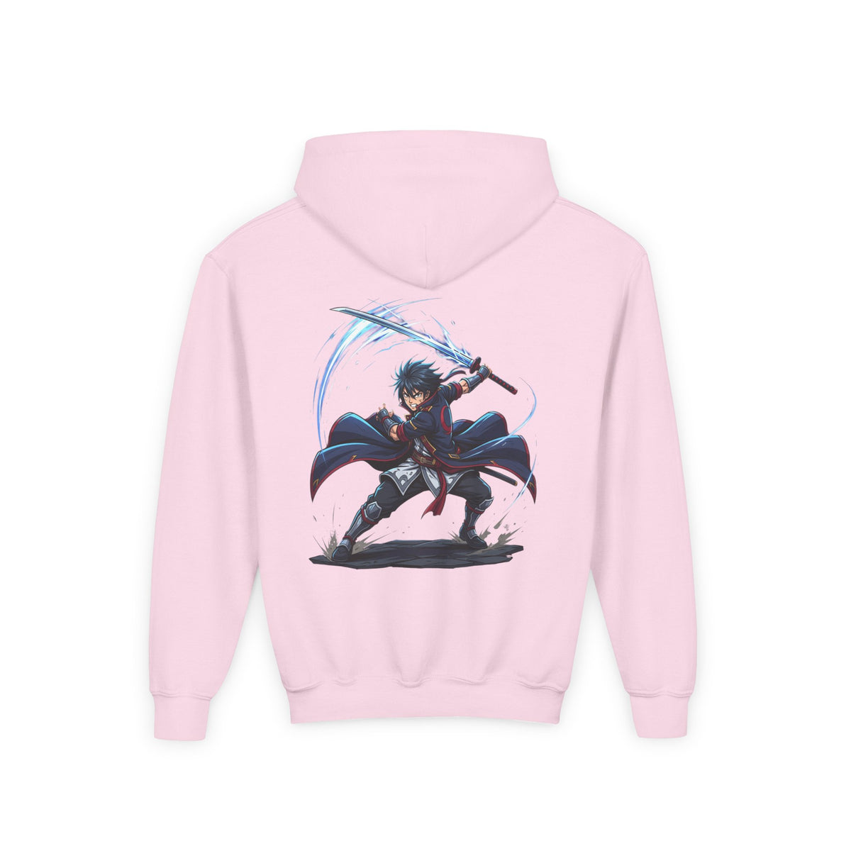 Anime Swordfighter Youth Hoodie — Cool Warrior Graphic Hooded Sweatshirt