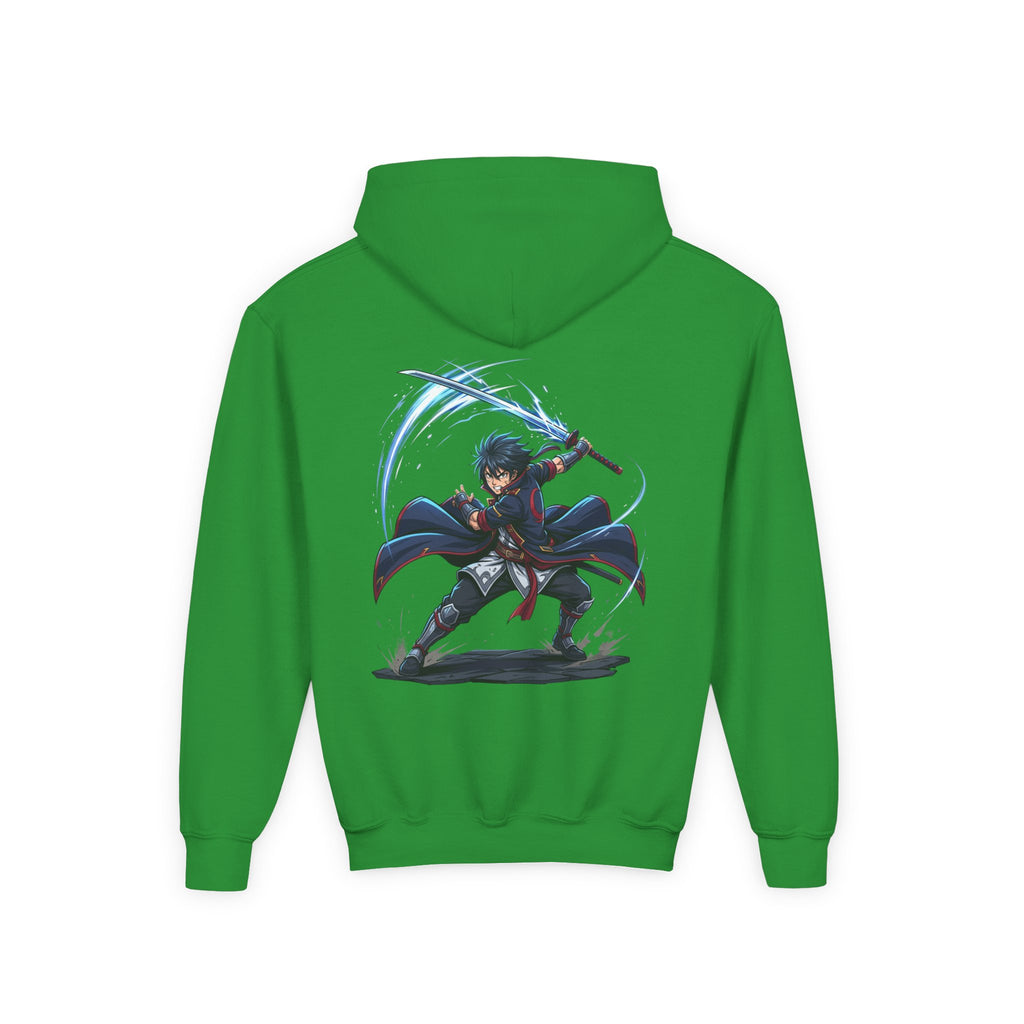 Anime Swordfighter Youth Hoodie — Cool Warrior Graphic Hooded Sweatshirt