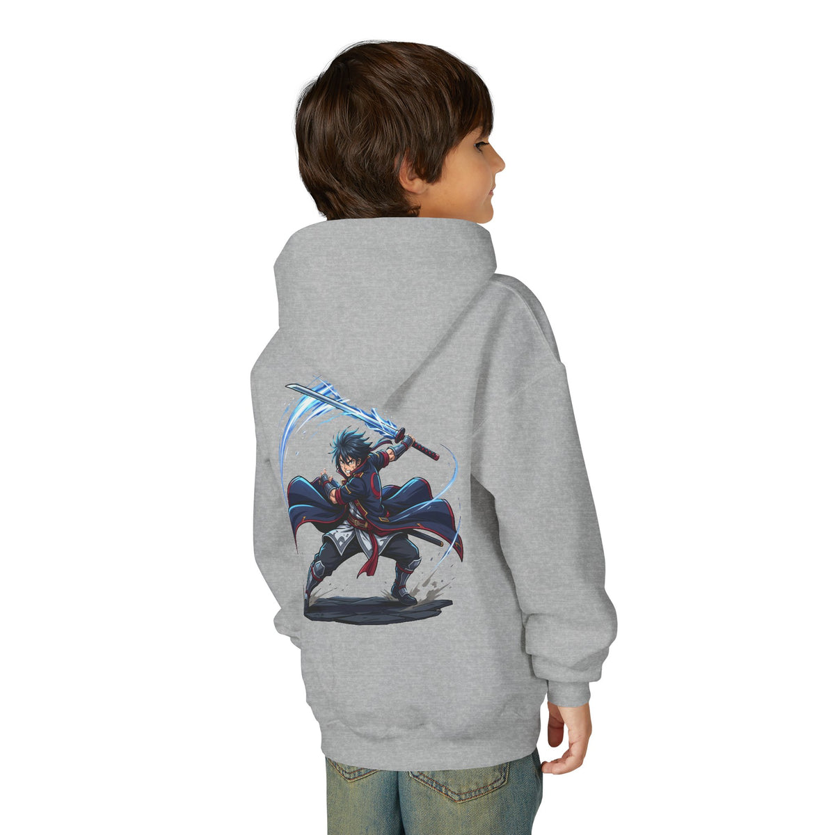 Anime Swordfighter Youth Hoodie — Cool Warrior Graphic Hooded Sweatshirt