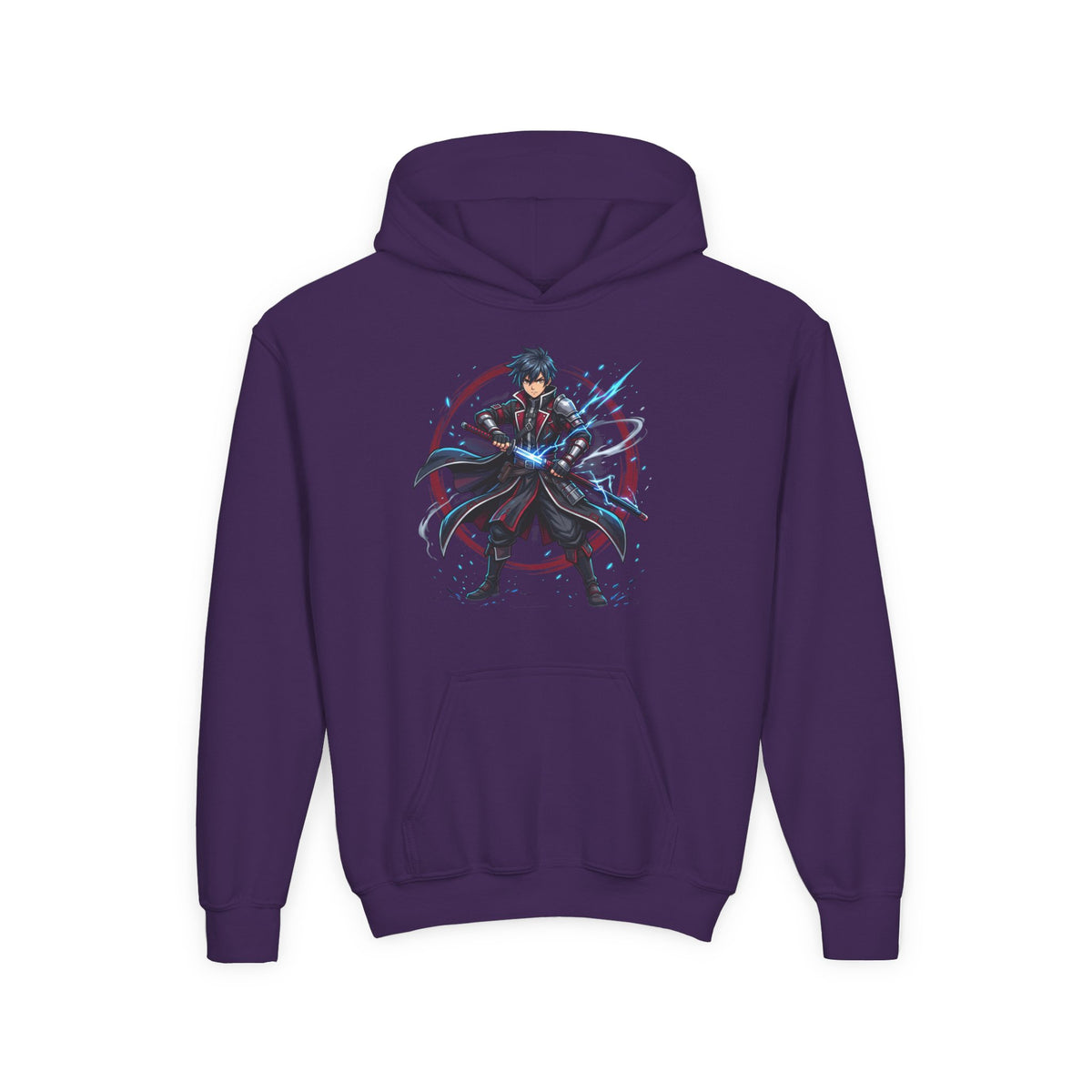 Anime Swordfighter Youth Hoodie — Cool Warrior Graphic Hooded Sweatshirt