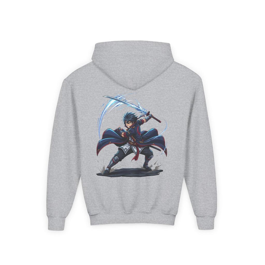 Anime Swordfighter Youth Hoodie — Cool Warrior Graphic Hooded Sweatshirt