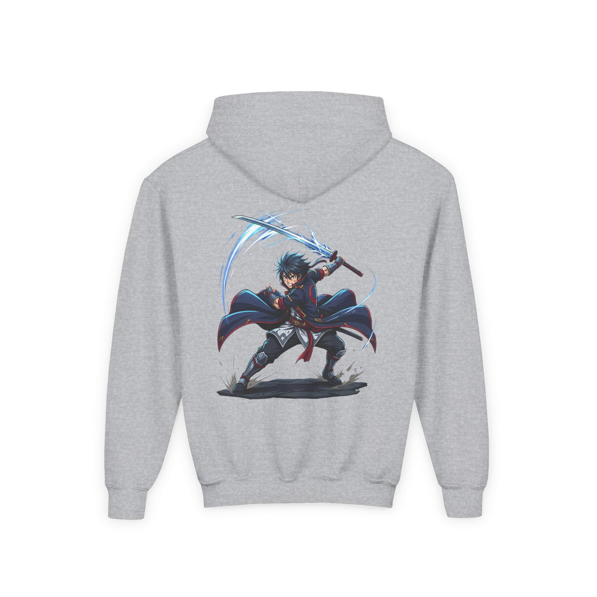 Anime Swordfighter Youth Hoodie — Cool Warrior Graphic Hooded Sweatshirt