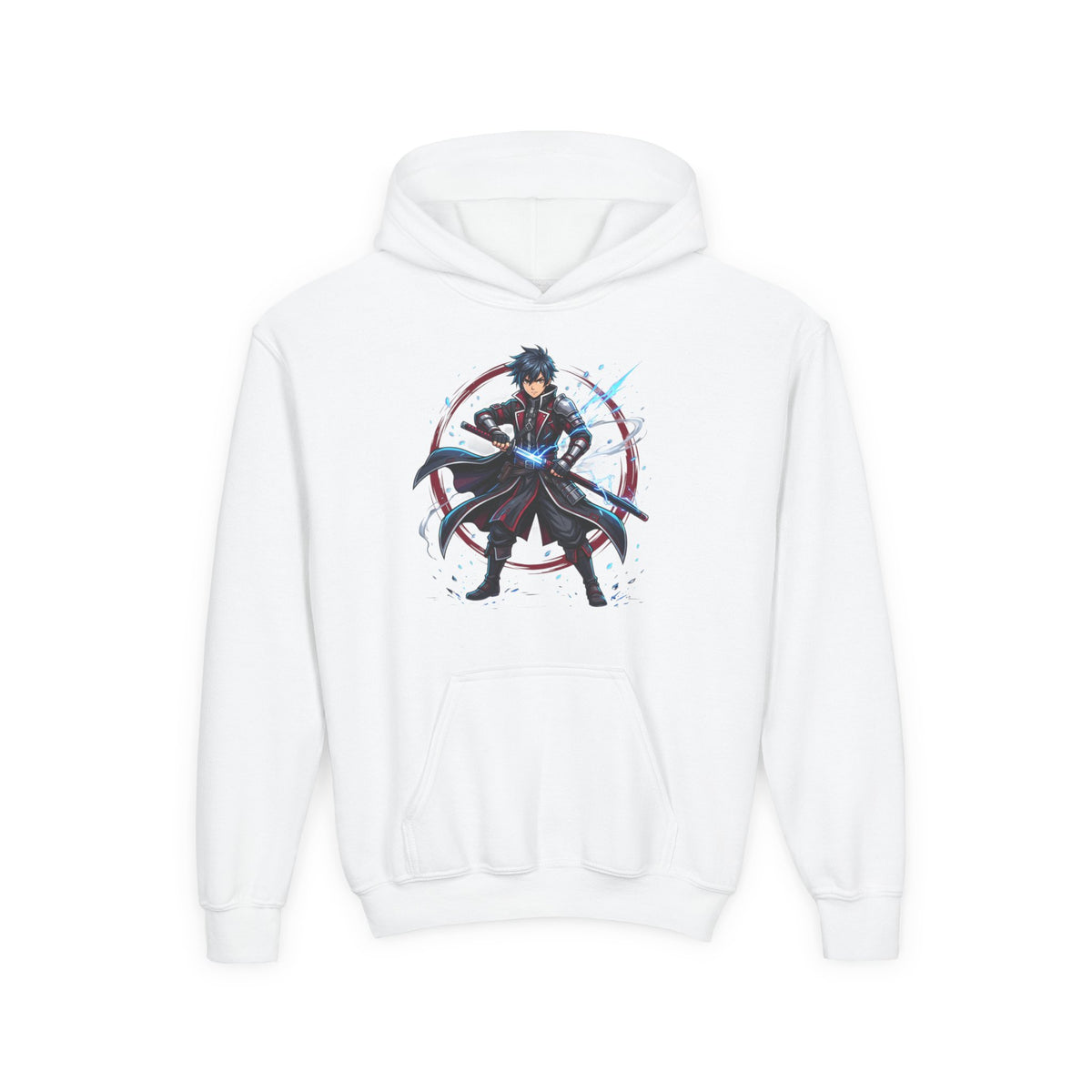 Anime Swordfighter Youth Hoodie — Cool Warrior Graphic Hooded Sweatshirt