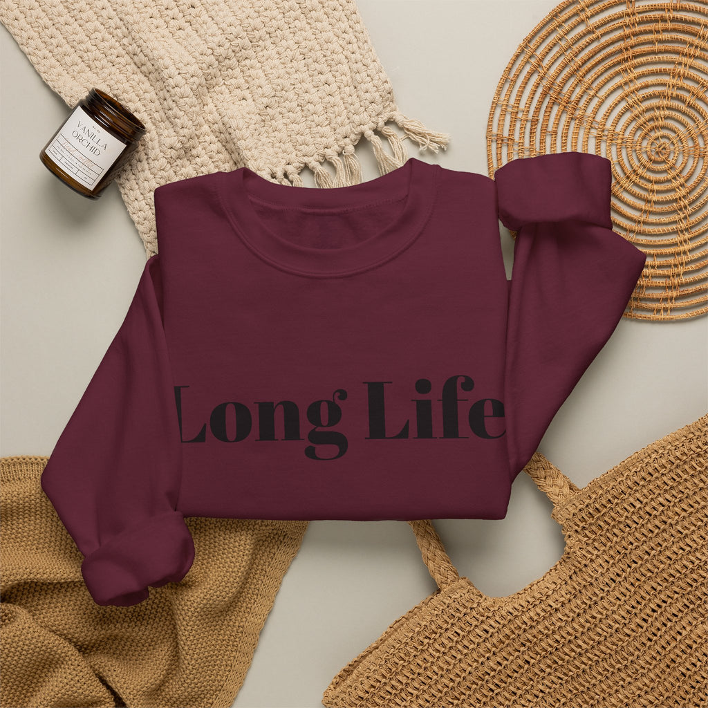 Crewneck Sweatshirt — "Long Life" Front, "Faithful" Back Minimalist Graphic
