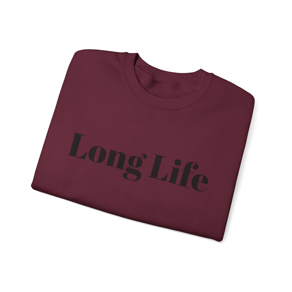 Crewneck Sweatshirt — "Long Life" Front, "Faithful" Back Minimalist Graphic