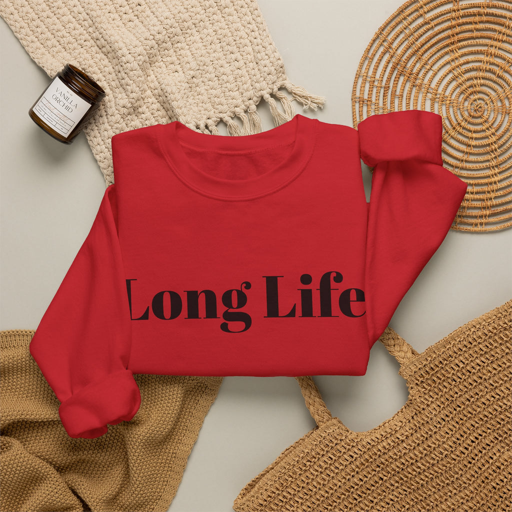 Crewneck Sweatshirt — "Long Life" Front, "Faithful" Back Minimalist Graphic