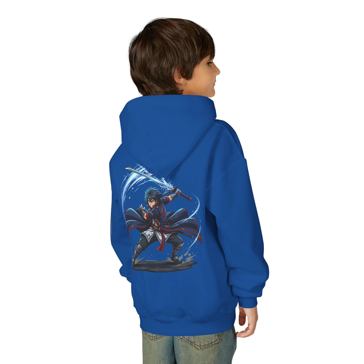 Anime Swordfighter Youth Hoodie — Cool Warrior Graphic Hooded Sweatshirt