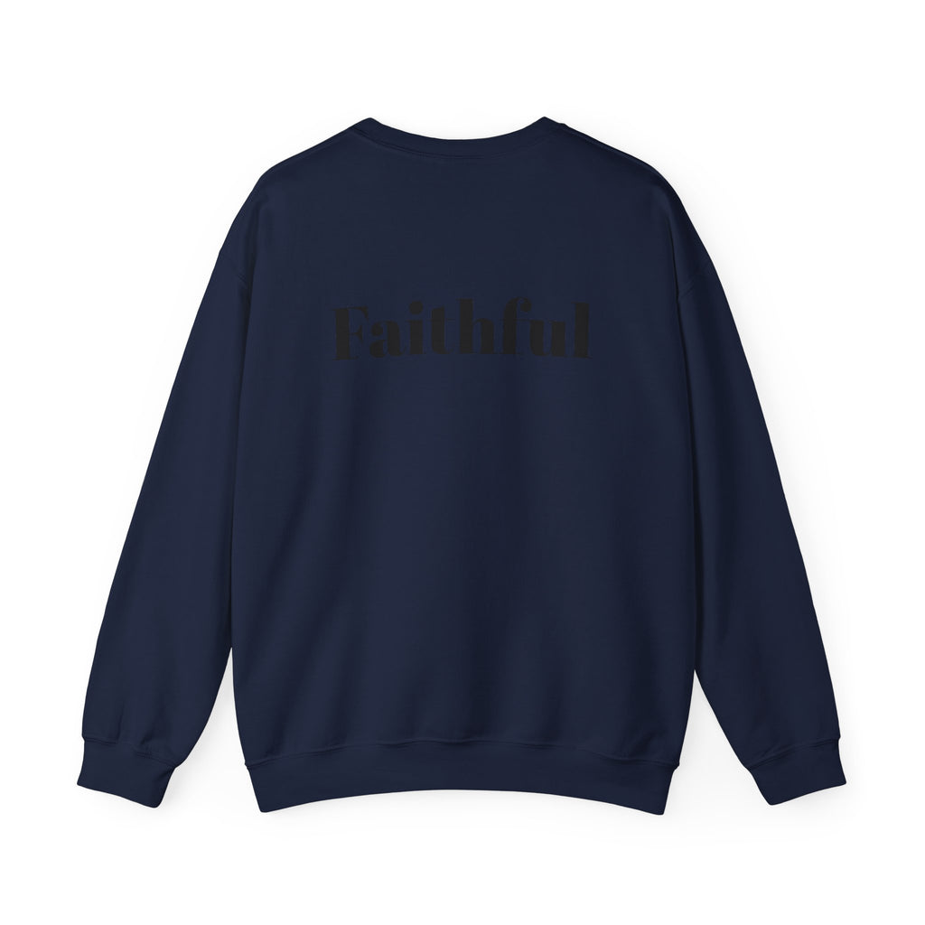 Crewneck Sweatshirt — "Long Life" Front, "Faithful" Back Minimalist Graphic