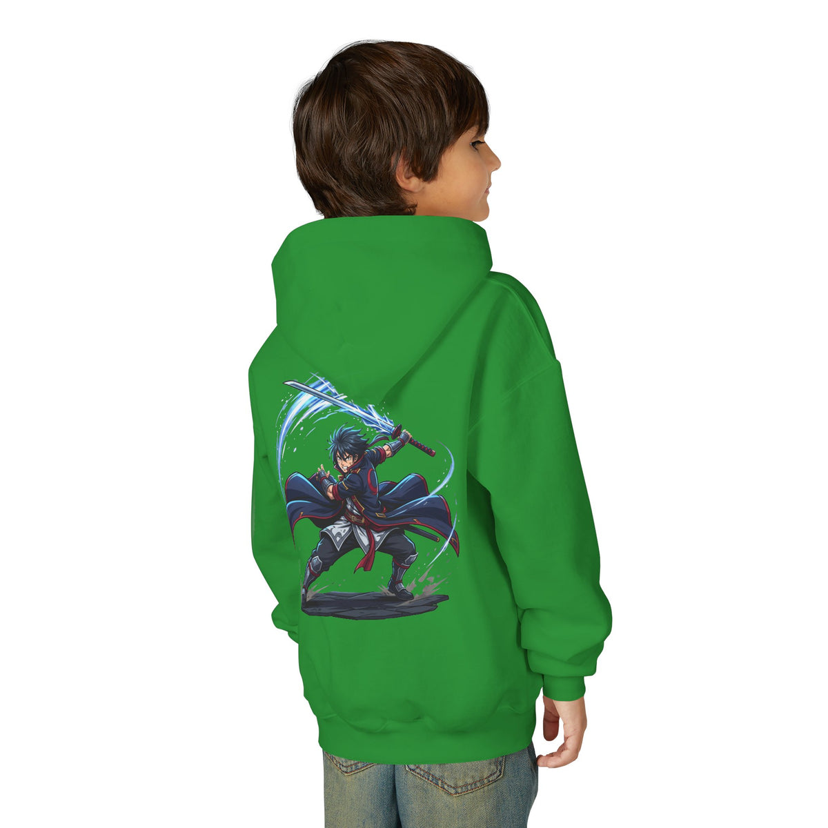 Anime Swordfighter Youth Hoodie — Cool Warrior Graphic Hooded Sweatshirt