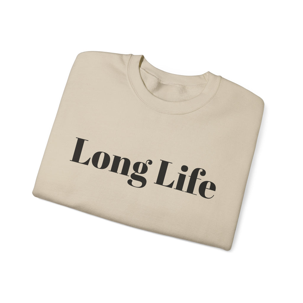 Crewneck Sweatshirt — "Long Life" Front, "Faithful" Back Minimalist Graphic
