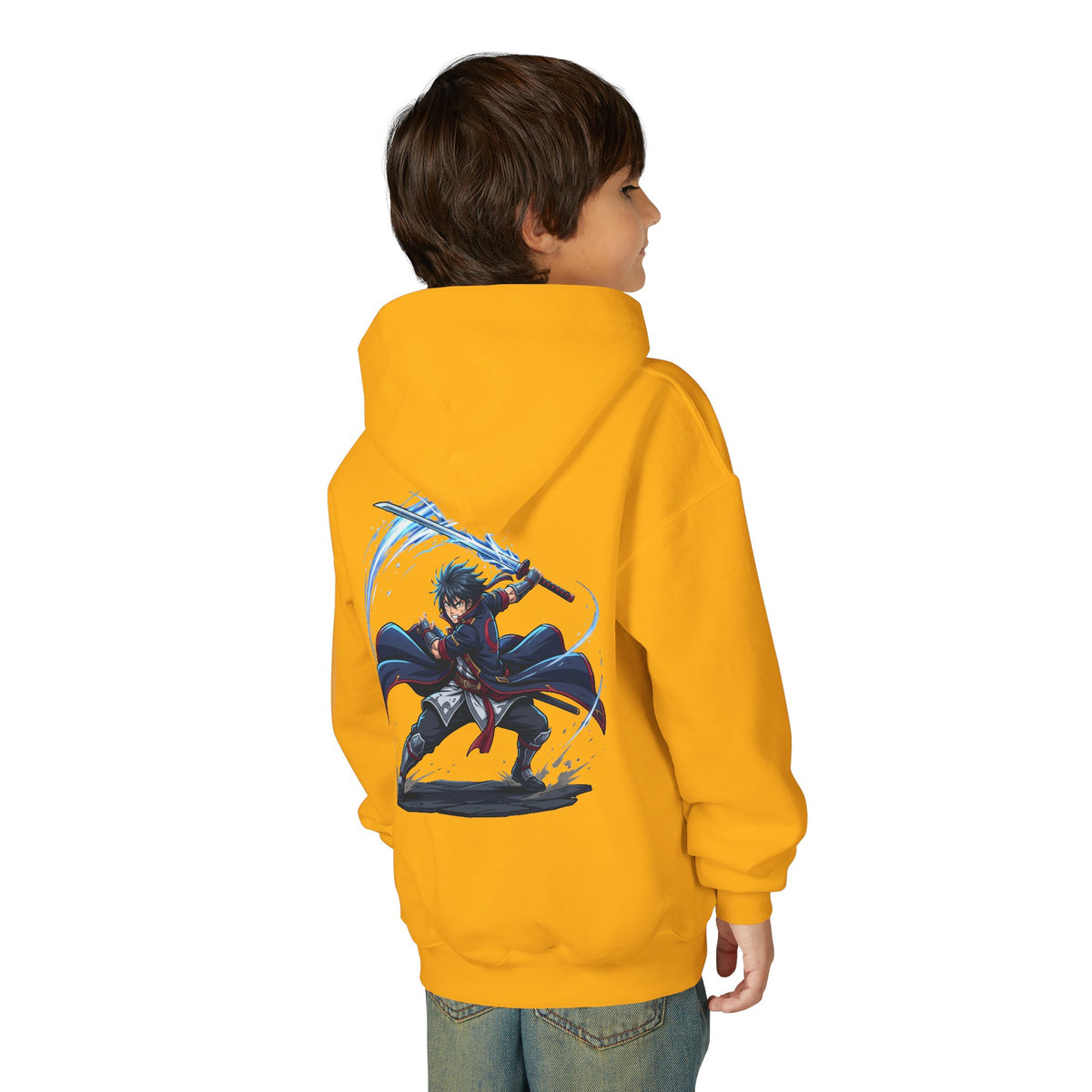 Anime Swordfighter Youth Hoodie — Cool Warrior Graphic Hooded Sweatshirt