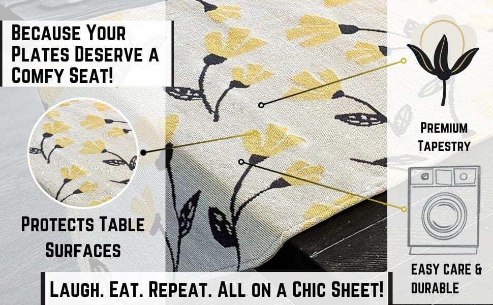 DaDa Bedding Yellow Fleur Floral Garden Woven Tapestry Dining Table