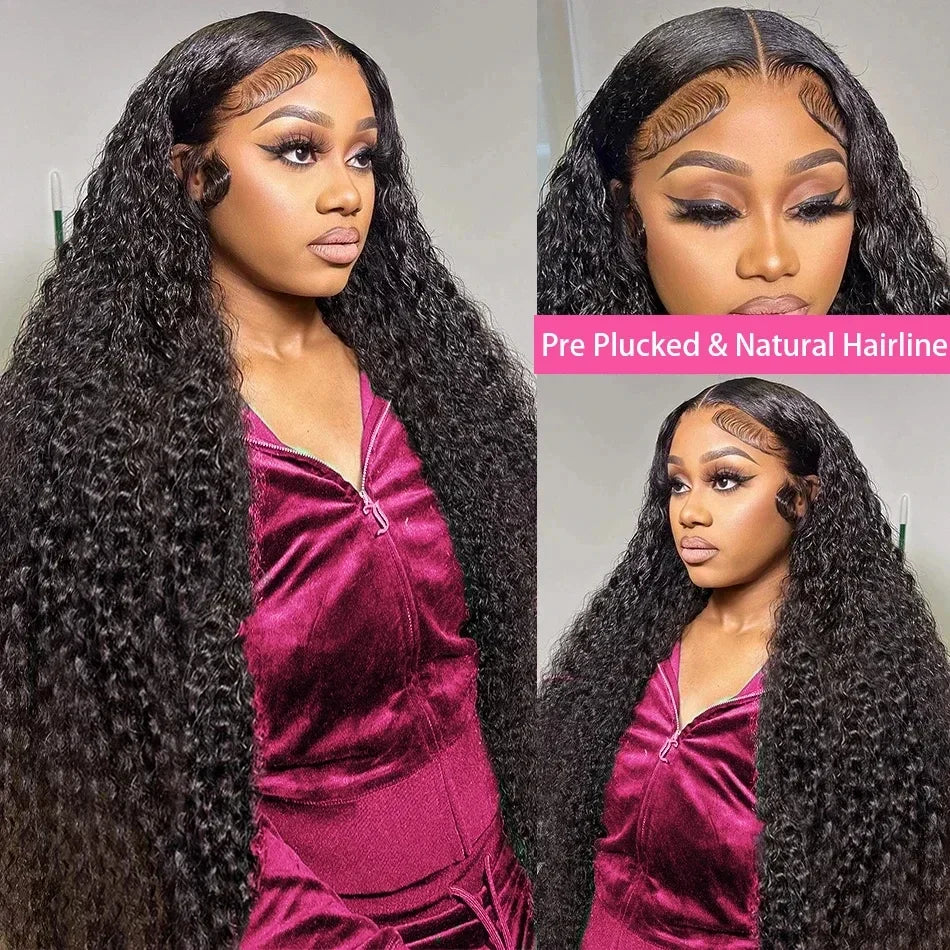 200 Density Natural Colored Deep Curly Wave Human Hair Wigs For Women 44 46 Inch 13x4 13x6 HD Transparent Full Lace Frontal Wigs