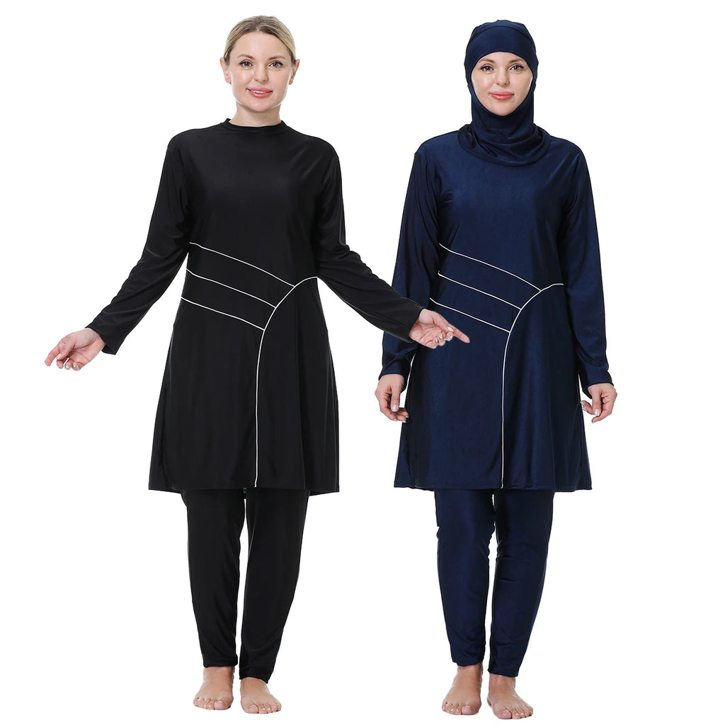 H1029 Muslim Women Fullcoverage Long Sleeves Cover Up Burkinis Three Pieces Plus Size Swimwear Suits