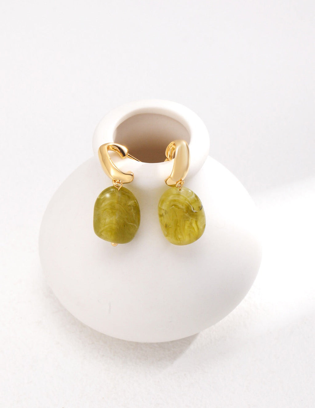 Green Resin Stone Drop Earrings
