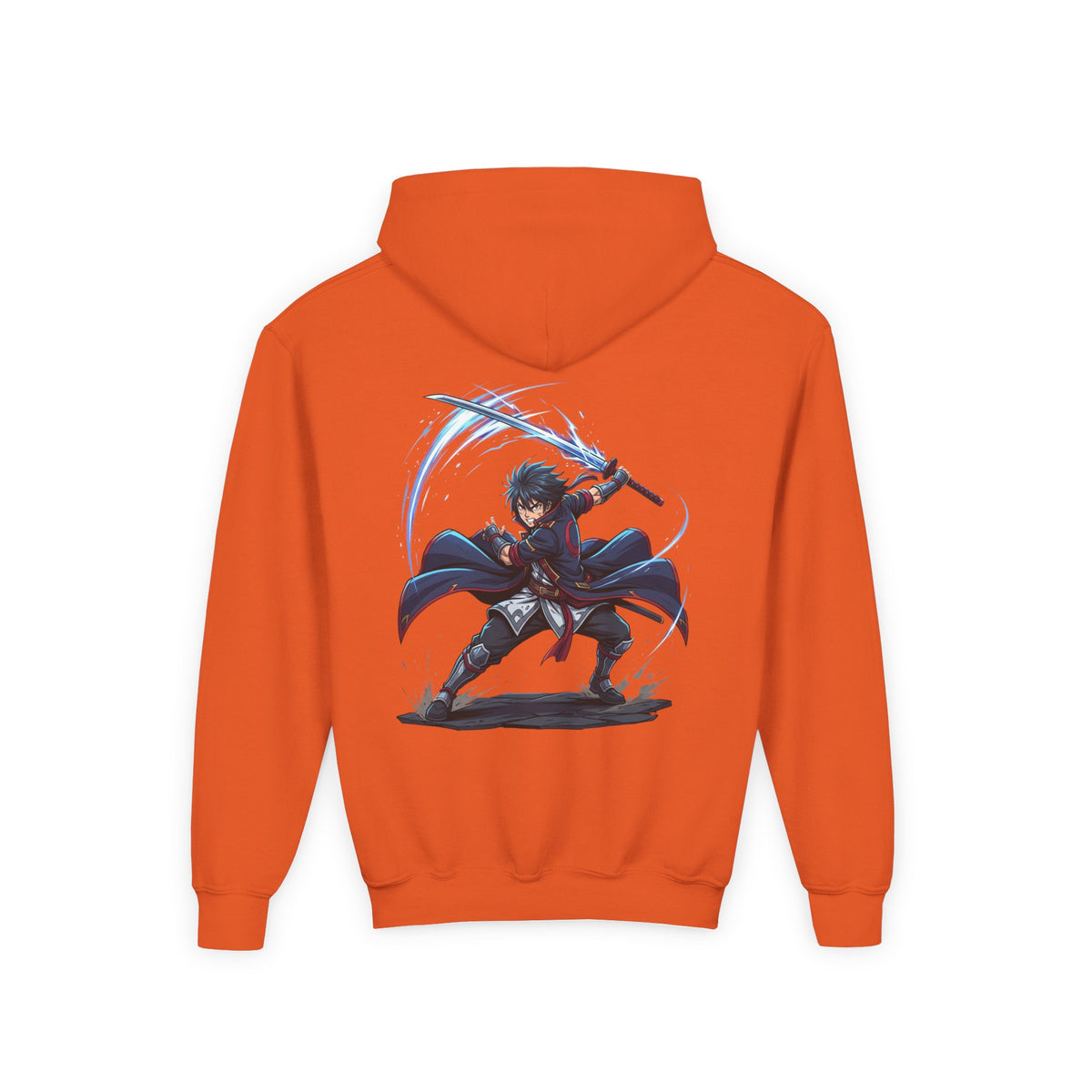Anime Swordfighter Youth Hoodie — Cool Warrior Graphic Hooded Sweatshirt