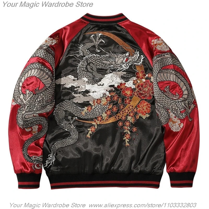Asian Japanese Sukajan Style Embroidered Souvenir Jacket Outerwear Coat Yokosuka Embroidery Baseball Uniform for Couples