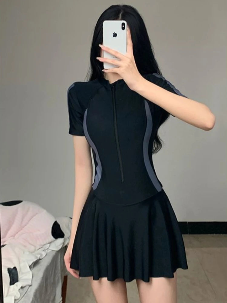 Women's Modest One Piece Swimsuit Skirted Tummy Control Swimwear Boyleg Sport Bathing Suit for Teen Girls SPA Beachwear