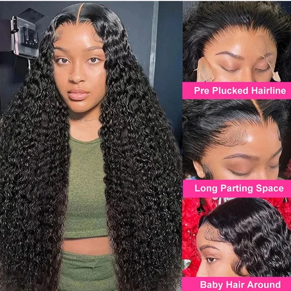 200 Density Natural Colored Deep Curly Wave Human Hair Wigs For Women 44 46 Inch 13x4 13x6 HD Transparent Full Lace Frontal Wigs